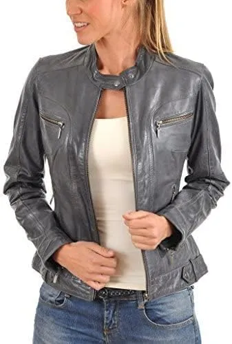 LL LEATHER LOVERS Women's New Lambskin Leather Bomber Motorcycle Jacket