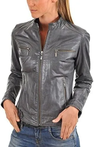 LL LEATHER LOVERS Women's New Lambskin Leather Bomber Motorcycle Jacket