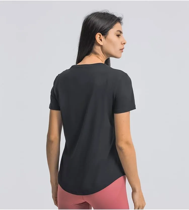 Looleafy Women's Running Shirts Quick Dry Short Sleeve Athletic Workout Tops V Neck Moisture Wicking Tops Women
