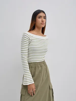 LOV Green Striped Knitted Top