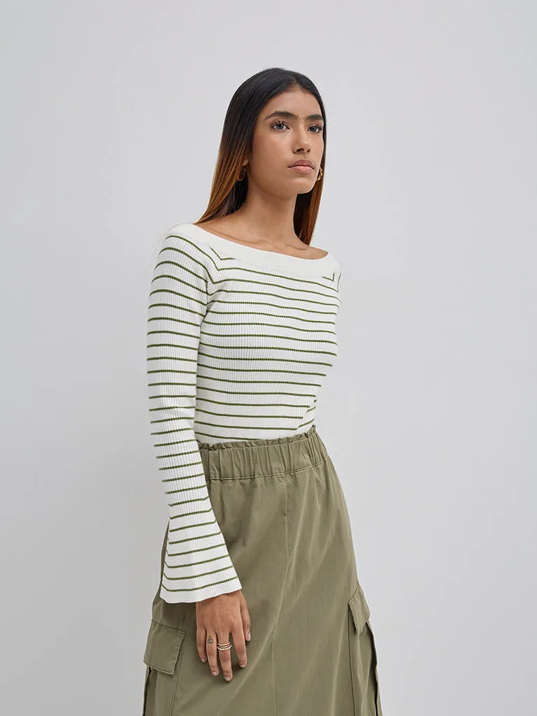 LOV Green Striped Knitted Top