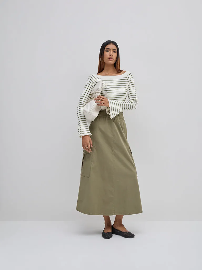 LOV Green Striped Knitted Top
