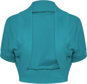 Loxdonz Women's Short Sleeve Shrug Open Front Cotton Cropped Cardigan Bolero Shrugs Jacket