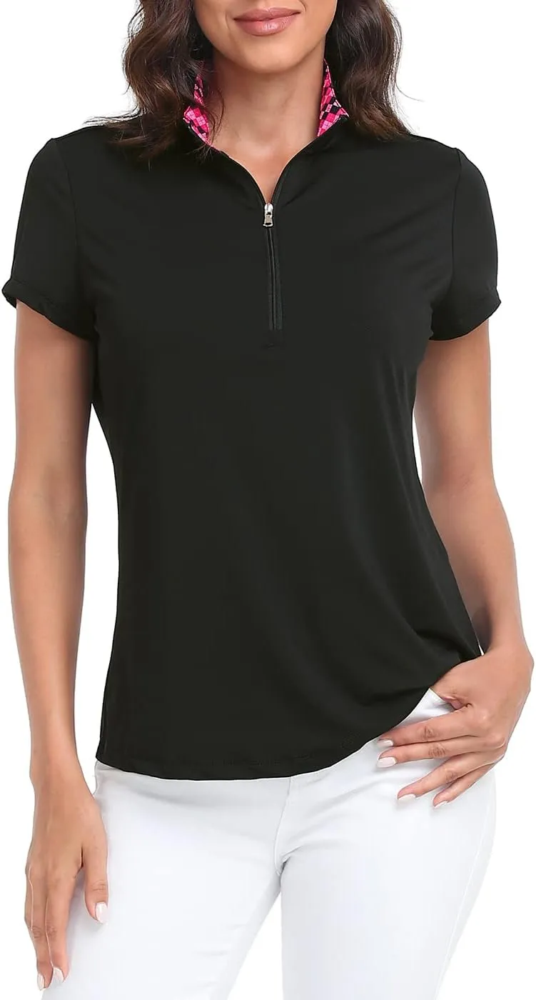LRD Women's Golf Polo Shirts Short Sleeve Tennis Shirt UPF 30 Quarter Zip Up