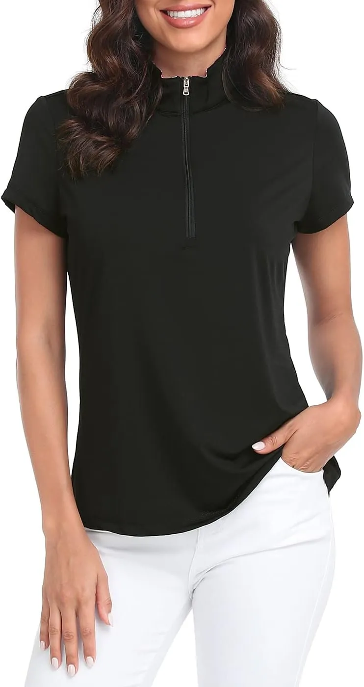LRD Women's Golf Polo Shirts Short Sleeve Tennis Shirt UPF 30 Quarter Zip Up