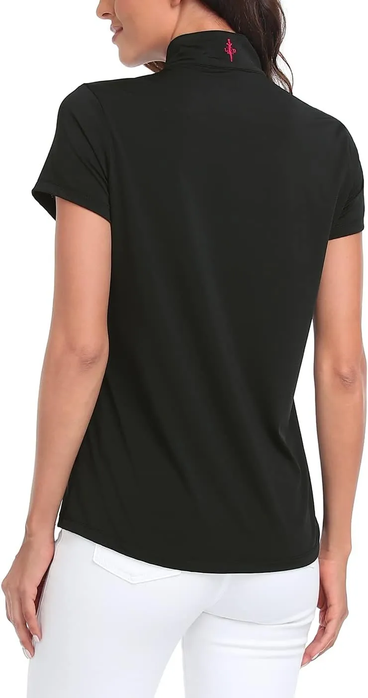 LRD Women's Golf Polo Shirts Short Sleeve Tennis Shirt UPF 30 Quarter Zip Up