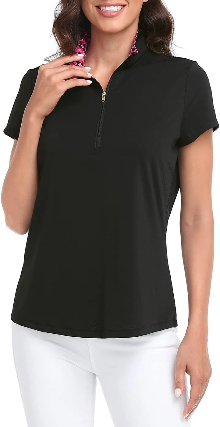 LRD Women's Golf Polo Shirts Short Sleeve Tennis Shirt UPF 30 Quarter Zip Up