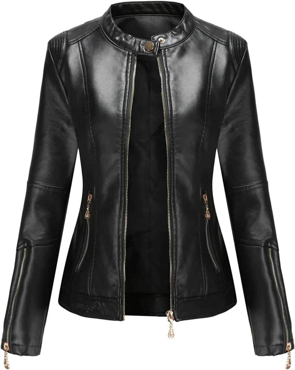 Lu's Chic Women's Fall Leather Jacket Motorcycle Jacket Faux Leather Warm Spring Zip Up Vintage Motorcycle Jacket