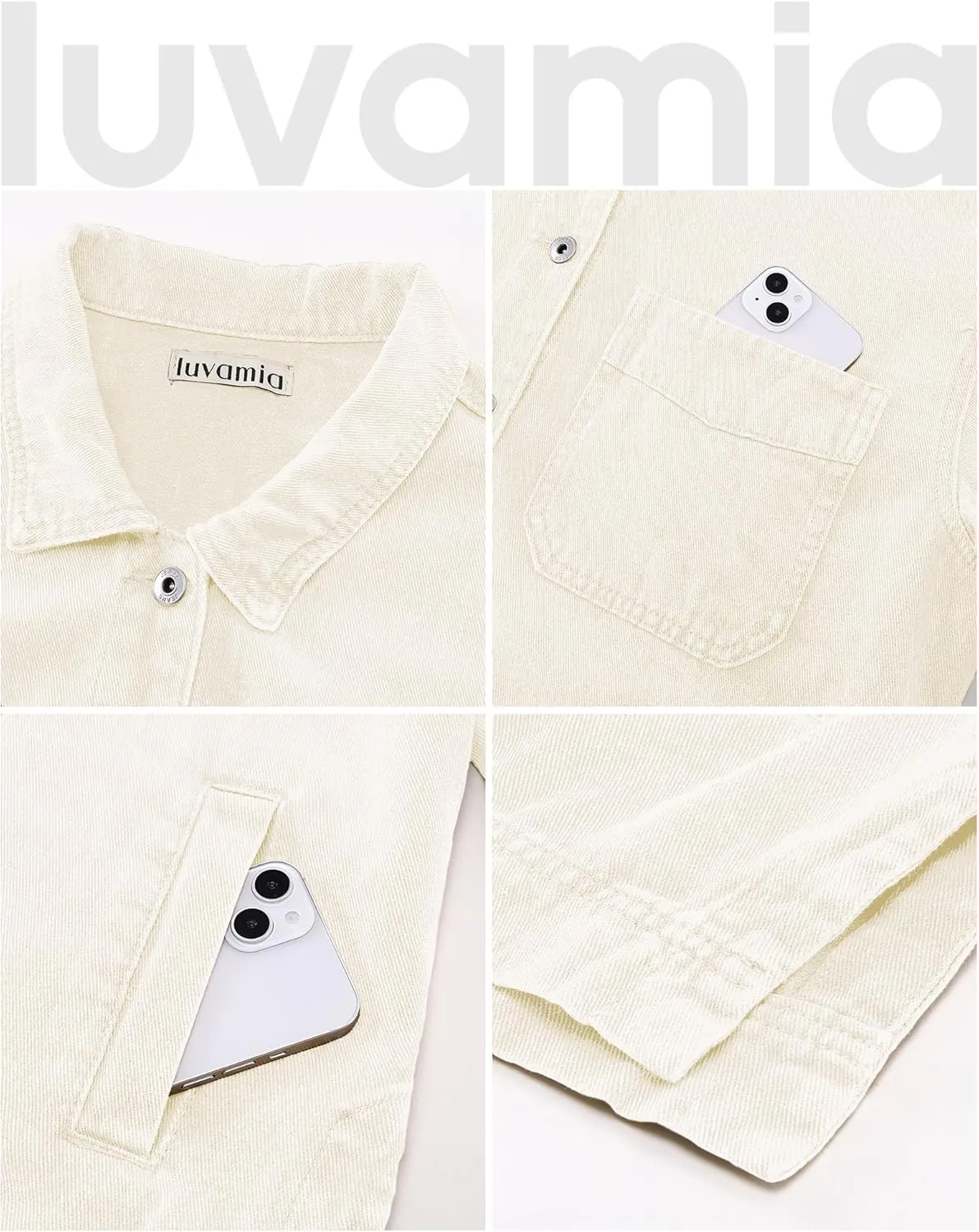 luvamia Denim Jacket for Women Trendy Oversized Button Down Jean Jacket Long Sleeve Slit Hem Shacket Jackets with Pocket