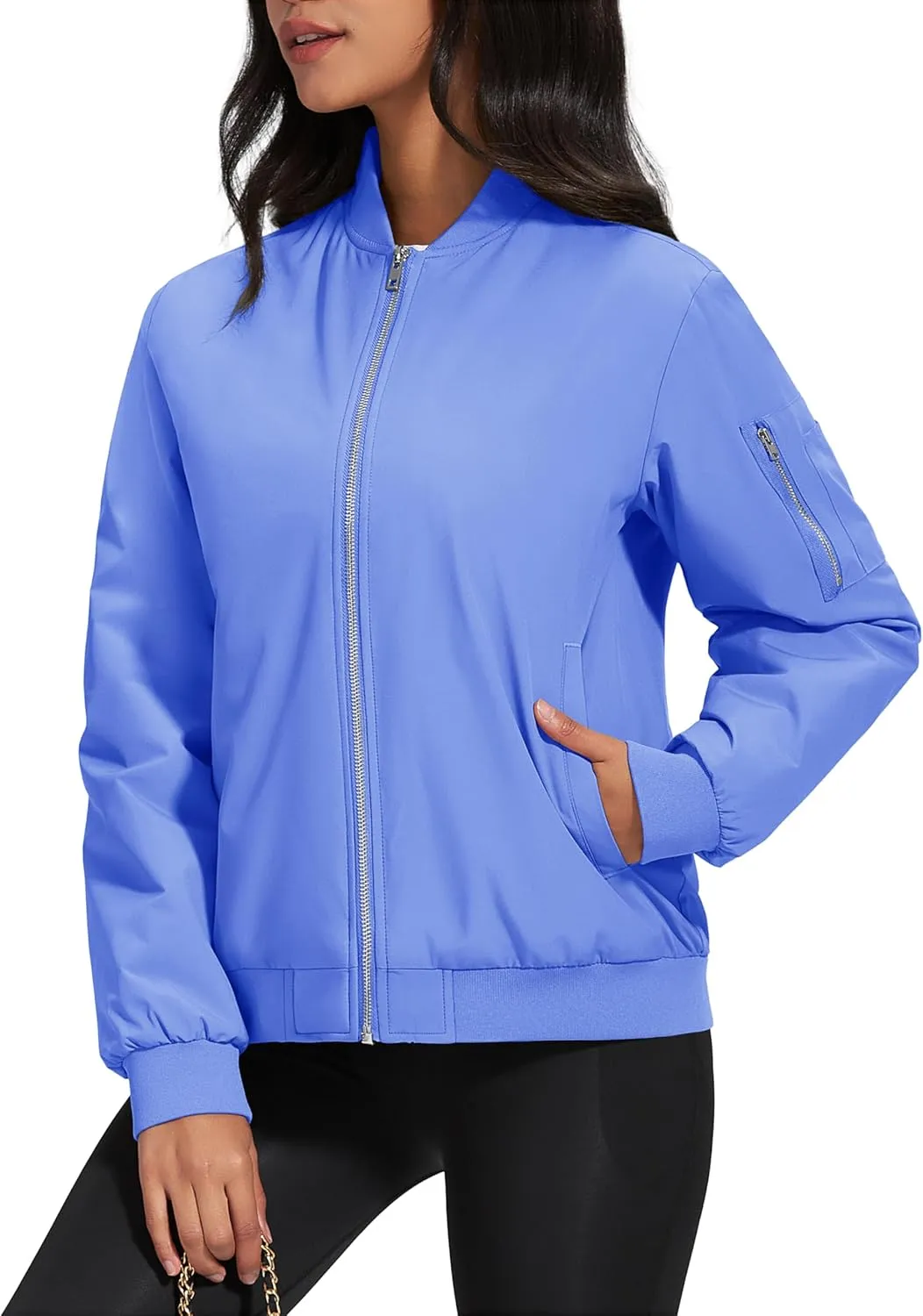 MAGCOMSEN Women's Winter Bomber Jacket Casual Basic Zip Up Padded Coats Water Resistant Long Sleeve Outwear with Pockets