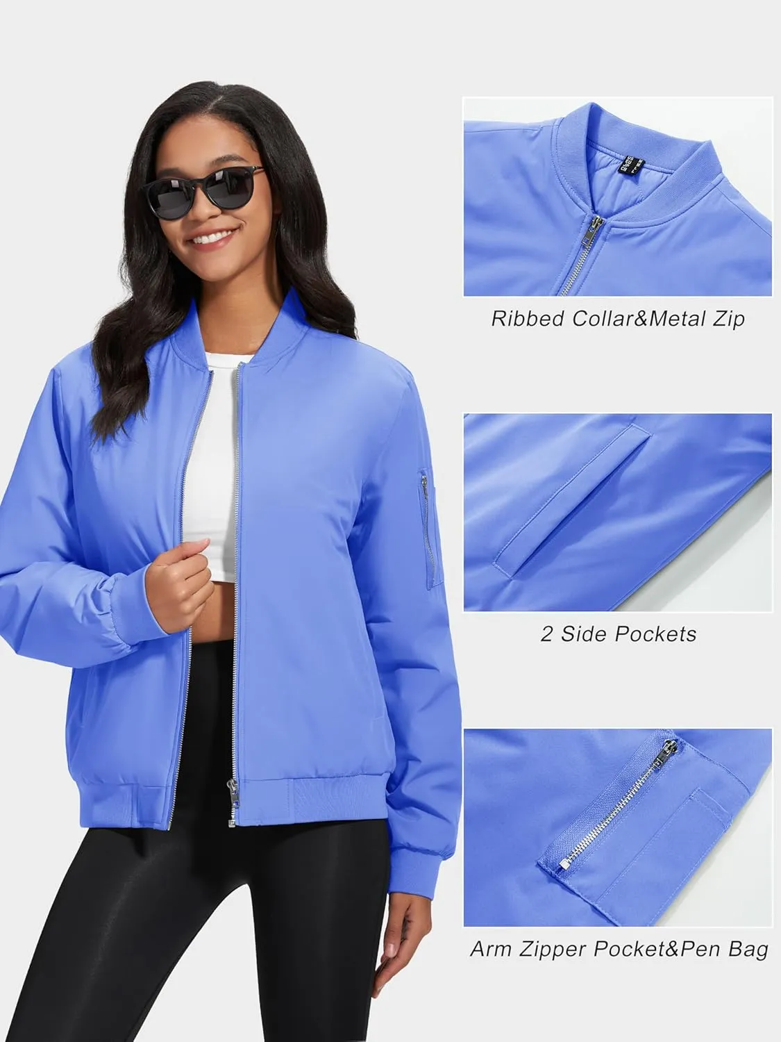 MAGCOMSEN Women's Winter Bomber Jacket Casual Basic Zip Up Padded Coats Water Resistant Long Sleeve Outwear with Pockets