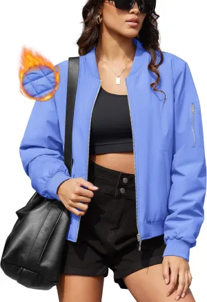 MAGCOMSEN Women's Winter Bomber Jacket Casual Basic Zip Up Padded Coats Water Resistant Long Sleeve Outwear with Pockets