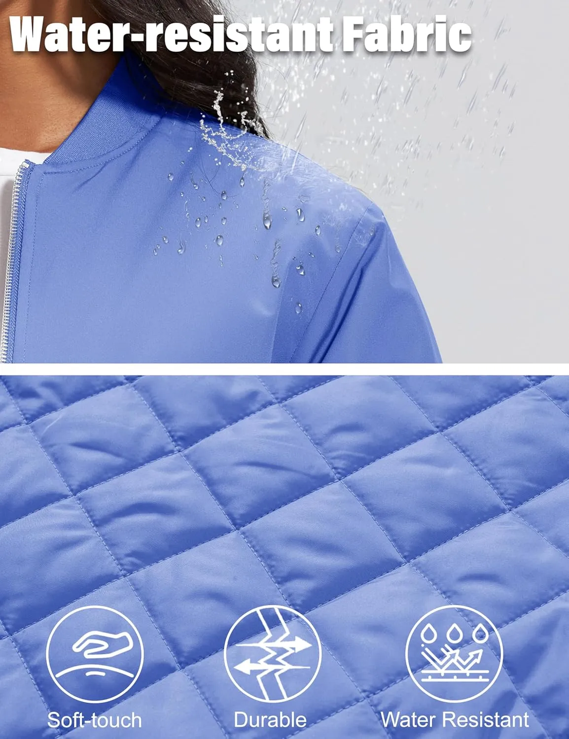 MAGCOMSEN Women's Winter Bomber Jacket Casual Basic Zip Up Padded Coats Water Resistant Long Sleeve Outwear with Pockets