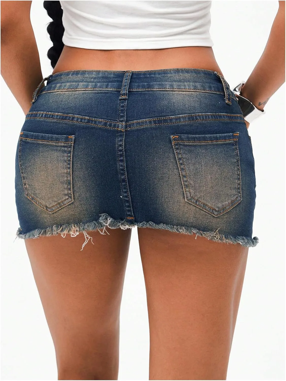 MakeMeChic Women's Denim Mini Skirt Low Waist Distressed Raw Hem Bodycon Going Out Jean Skirts