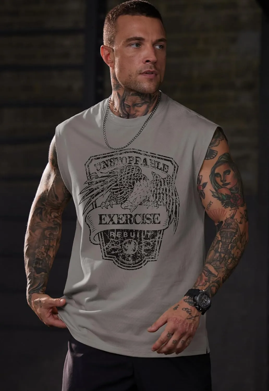 Men Graphic Muscle Tank Top Gym Workout Summer Casual Sleeveless Shirts (S-XXL)