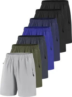 Men Running Athletic Shorts, Quick Dry 7 inch Inseam Gym Workout Men Shorts with Deep Pocket & Zipper
