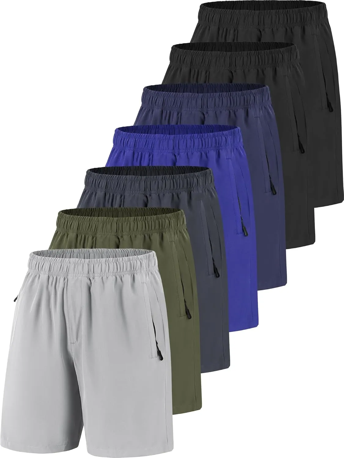 Men Running Athletic Shorts, Quick Dry 7 inch Inseam Gym Workout Men Shorts with Deep Pocket & Zipper