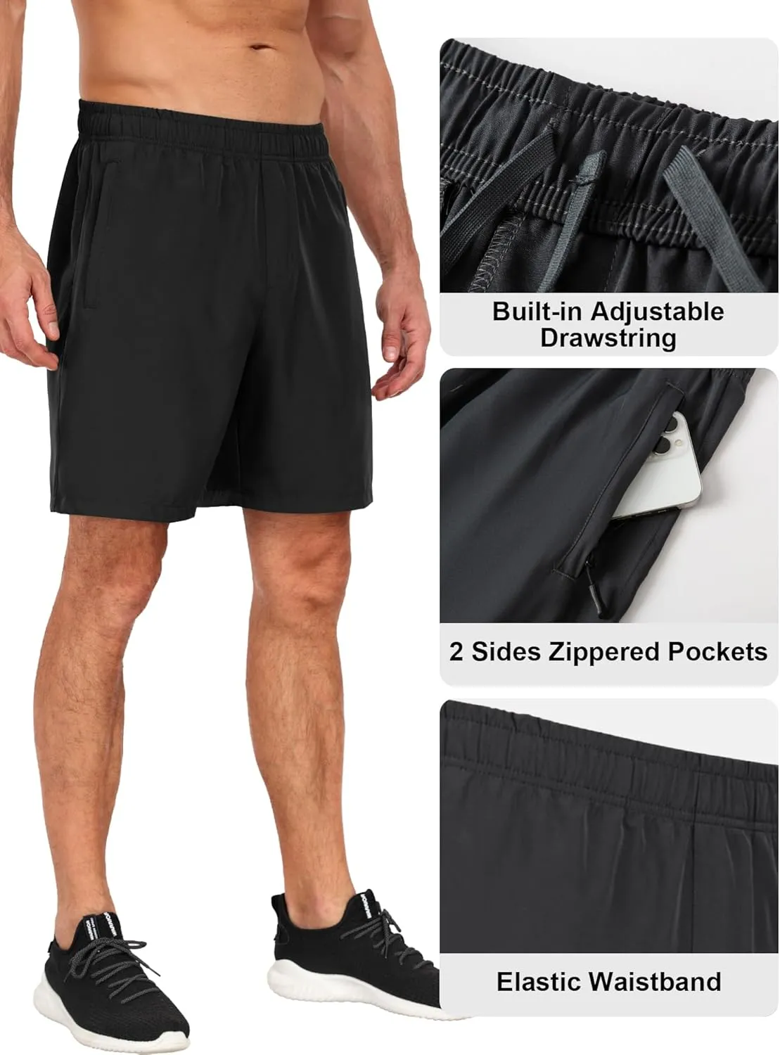 Men Running Athletic Shorts, Quick Dry 7 inch Inseam Gym Workout Men Shorts with Deep Pocket & Zipper