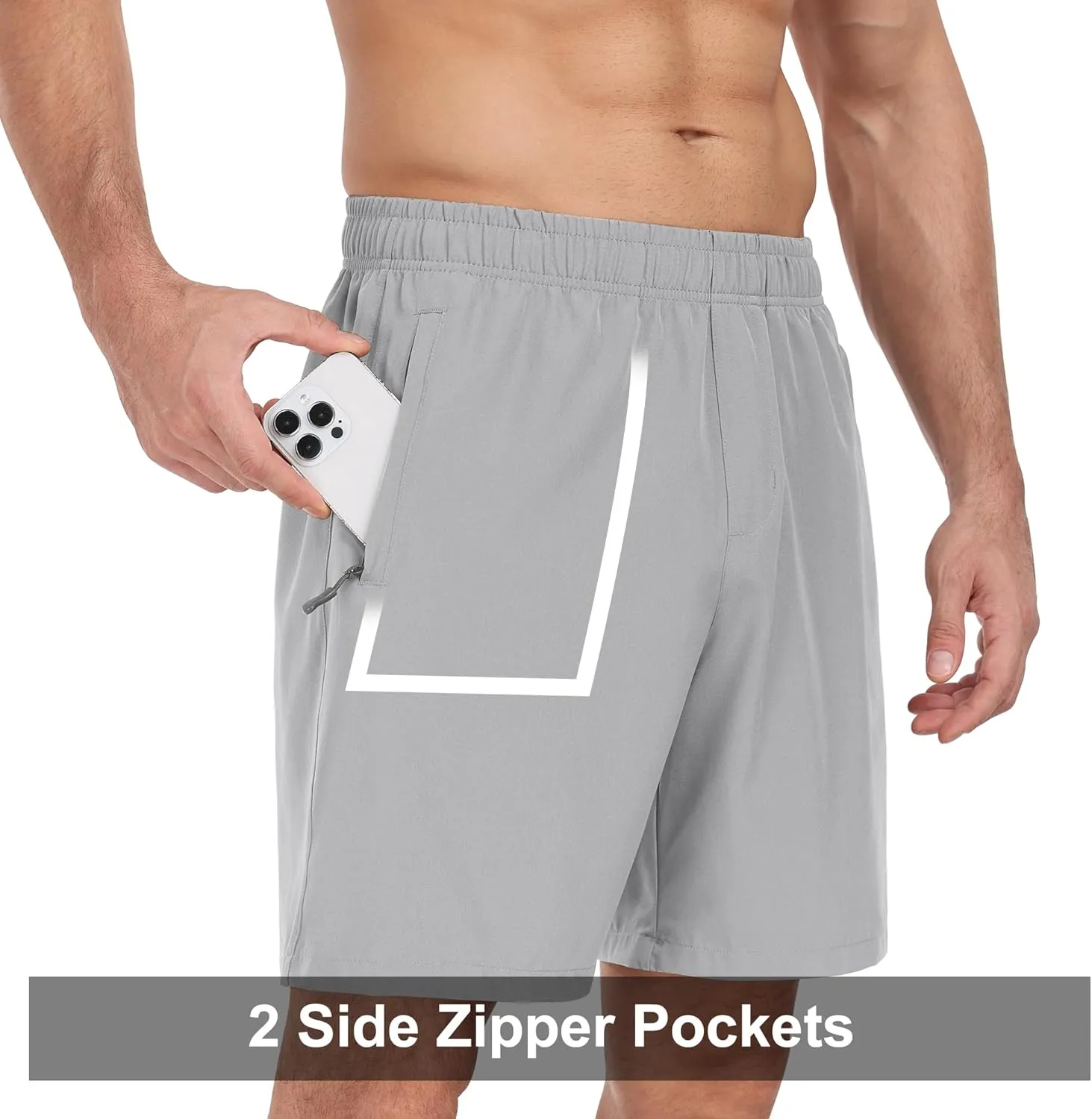 Men Running Athletic Shorts, Quick Dry 7 inch Inseam Gym Workout Men Shorts with Deep Pocket & Zipper