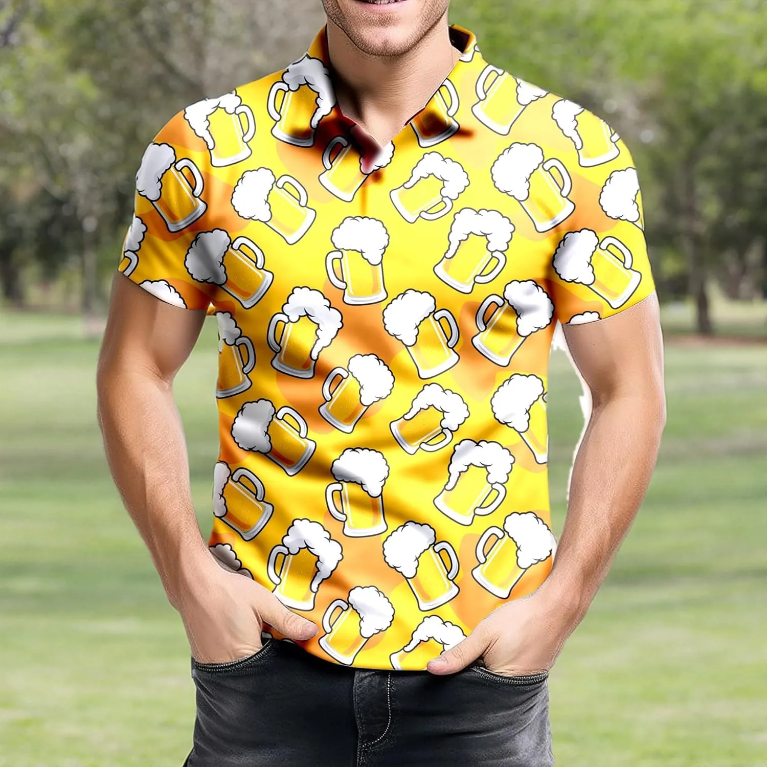 Mens 80s Golf Shirt Dry Fit Performance Short Sleeve Print Shirts Funny 90s Golf Shirts for Men