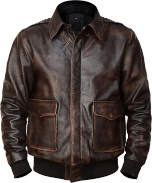 Mens A2 Leather Jacket WWII Air Force Flight Pilot Aviator Brown Bomber Leather Outerwear