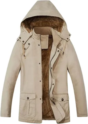 Mens Cargo Coat Thick Warm Jacket Man Parkas Casual Cotton Padded Jacket Multi-Pocket Hoodies