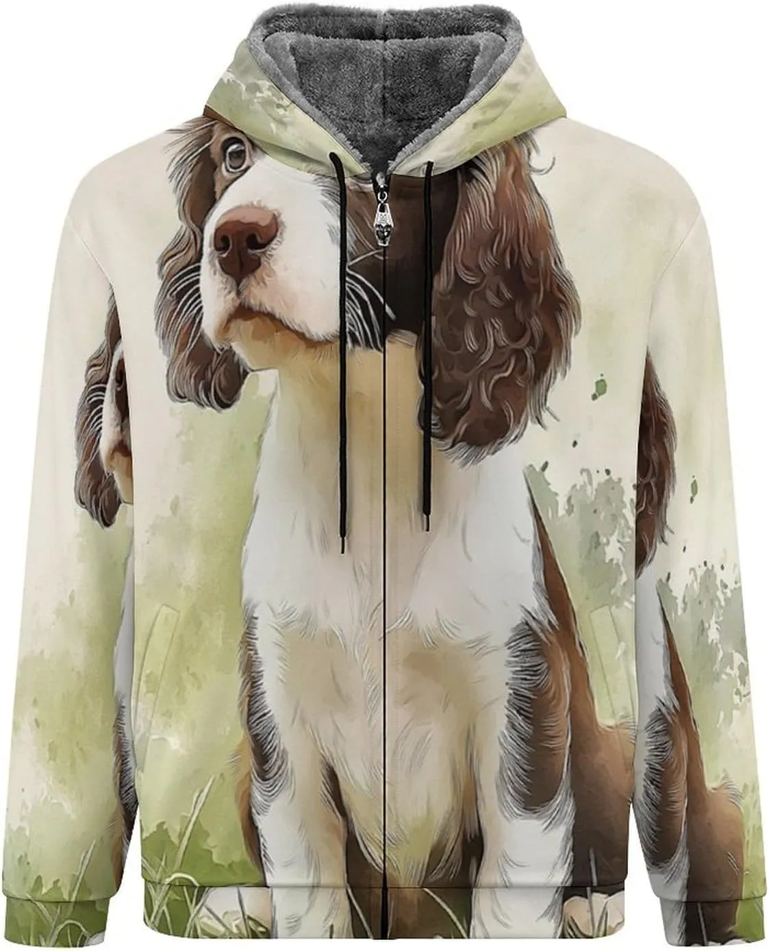 Mens Cotton Padded Fleece Jacket, Winter Zip Up Coat, Watercolor Poodle Hooded Warm Sherpa Lined Sweatshirts, Windp