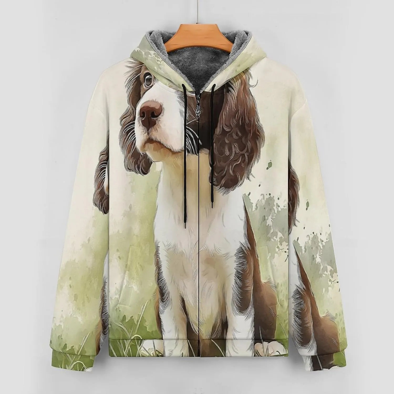 Mens Cotton Padded Fleece Jacket, Winter Zip Up Coat, Watercolor Poodle Hooded Warm Sherpa Lined Sweatshirts, Windp