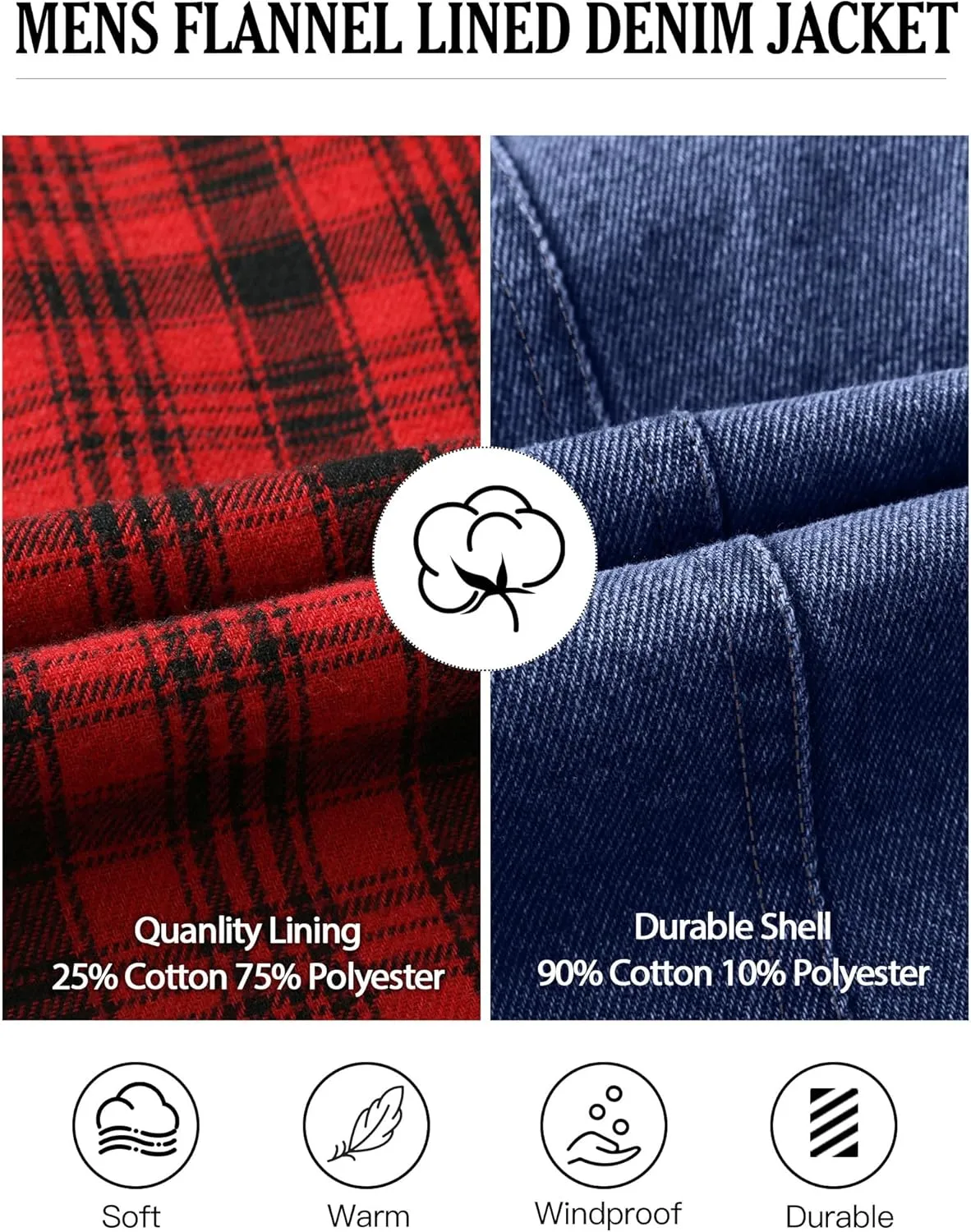 Men's Denim Jacket with Flannel Lined Jean Jackets for Winter Vintage Cowboy Cut Snap Closure Classic Heavy Duty