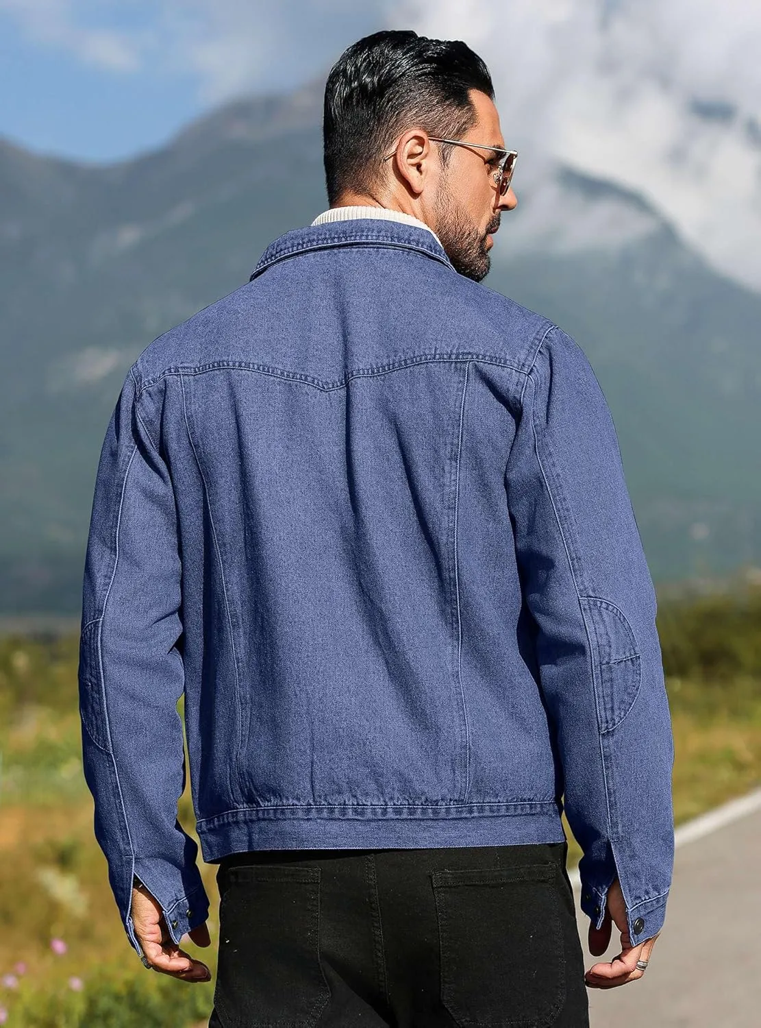 Men's Denim Jacket with Flannel Lined Jean Jackets for Winter Vintage Cowboy Cut Snap Closure Classic Heavy Duty