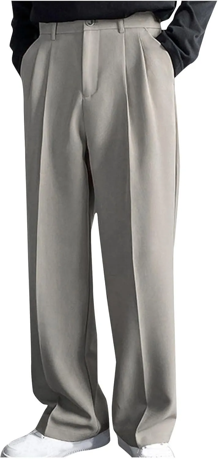 Mens Dress Pants Big and Tall Flat Front Regular Fit Suit Pants Business Casual Work Trousers with Pockets