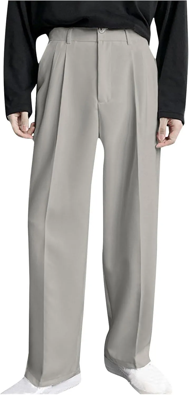 Mens Dress Pants Big and Tall Flat Front Regular Fit Suit Pants Business Casual Work Trousers with Pockets