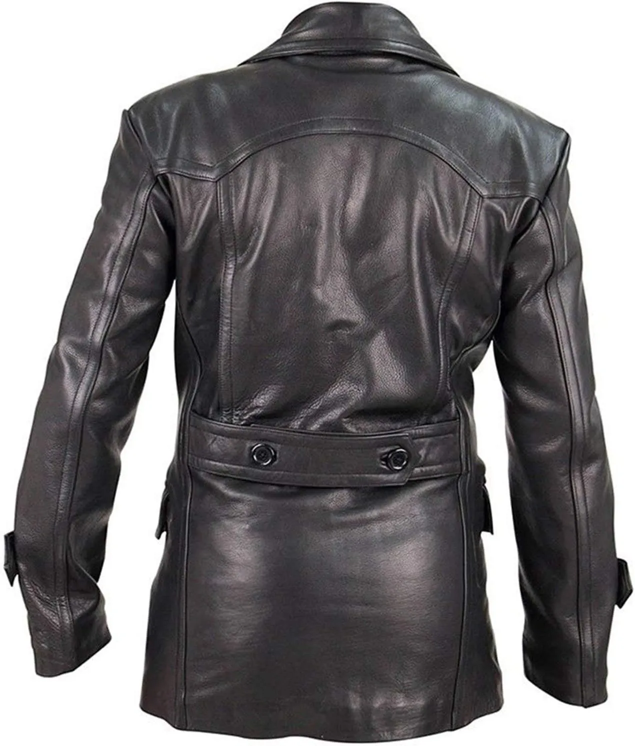 Men's German WW2 Black Leather Long Trench Coat Marine Imperial Navy U-Boat Submarine Captain Brown Leather Jacket