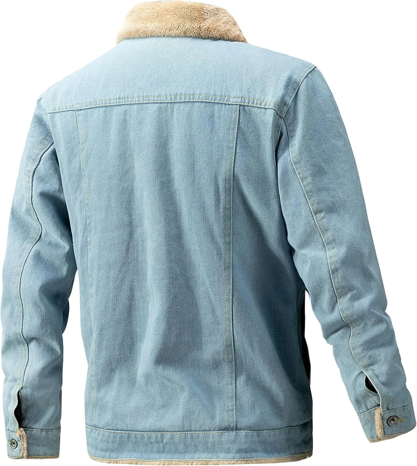 Men'S Jean Jacket Casual Loose Button Lapel Sherpa Fleece Lined Thicken Trucker Jacket Coats
