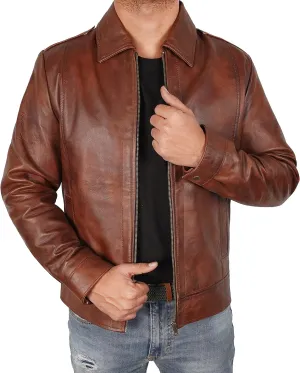 Mens Leather Jacket - Real Lambskin Classic Vintage Style Leather Jackets For Men Brown Leather Jacket for Mens
