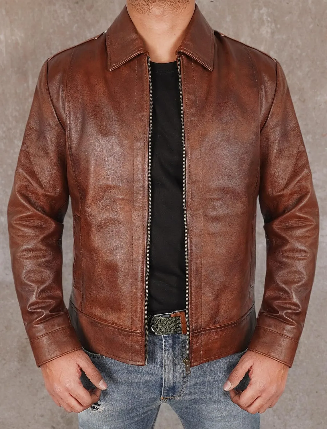 Mens Leather Jacket - Real Lambskin Classic Vintage Style Leather Jackets For Men Brown Leather Jacket for Mens