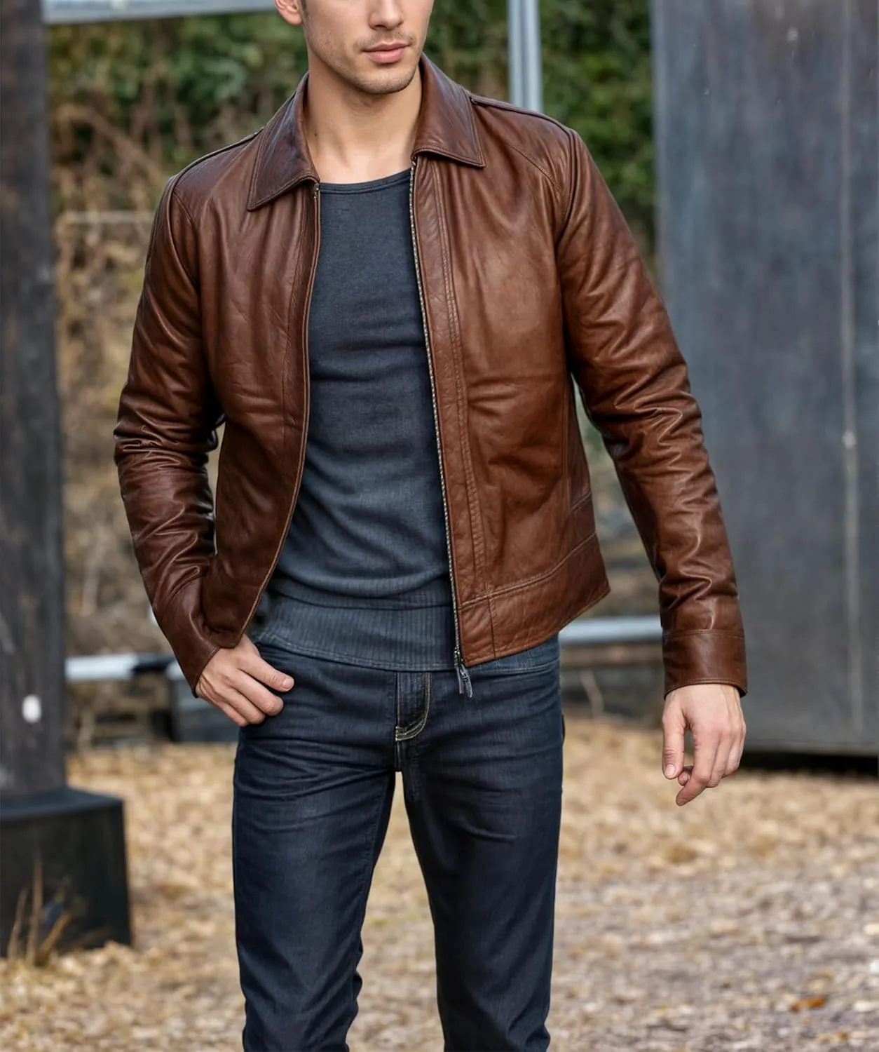 Mens Leather Jacket - Real Lambskin Classic Vintage Style Leather Jackets For Men Brown Leather Jacket for Mens