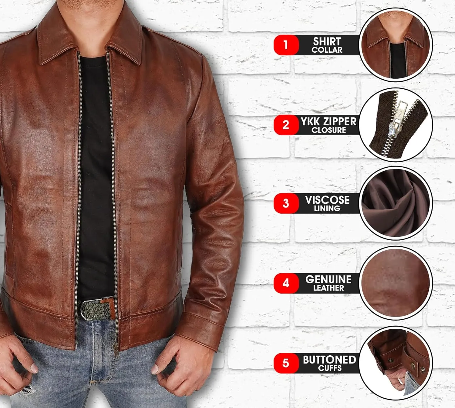 Mens Leather Jacket - Real Lambskin Classic Vintage Style Leather Jackets For Men Brown Leather Jacket for Mens