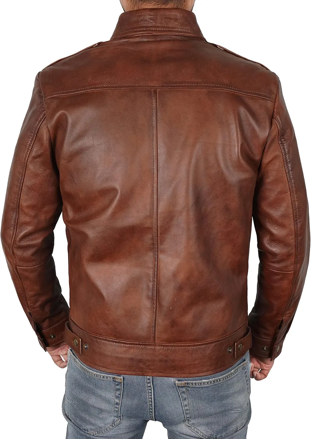 Mens Leather Jacket - Real Lambskin Classic Vintage Style Leather Jackets For Men Brown Leather Jacket for Mens