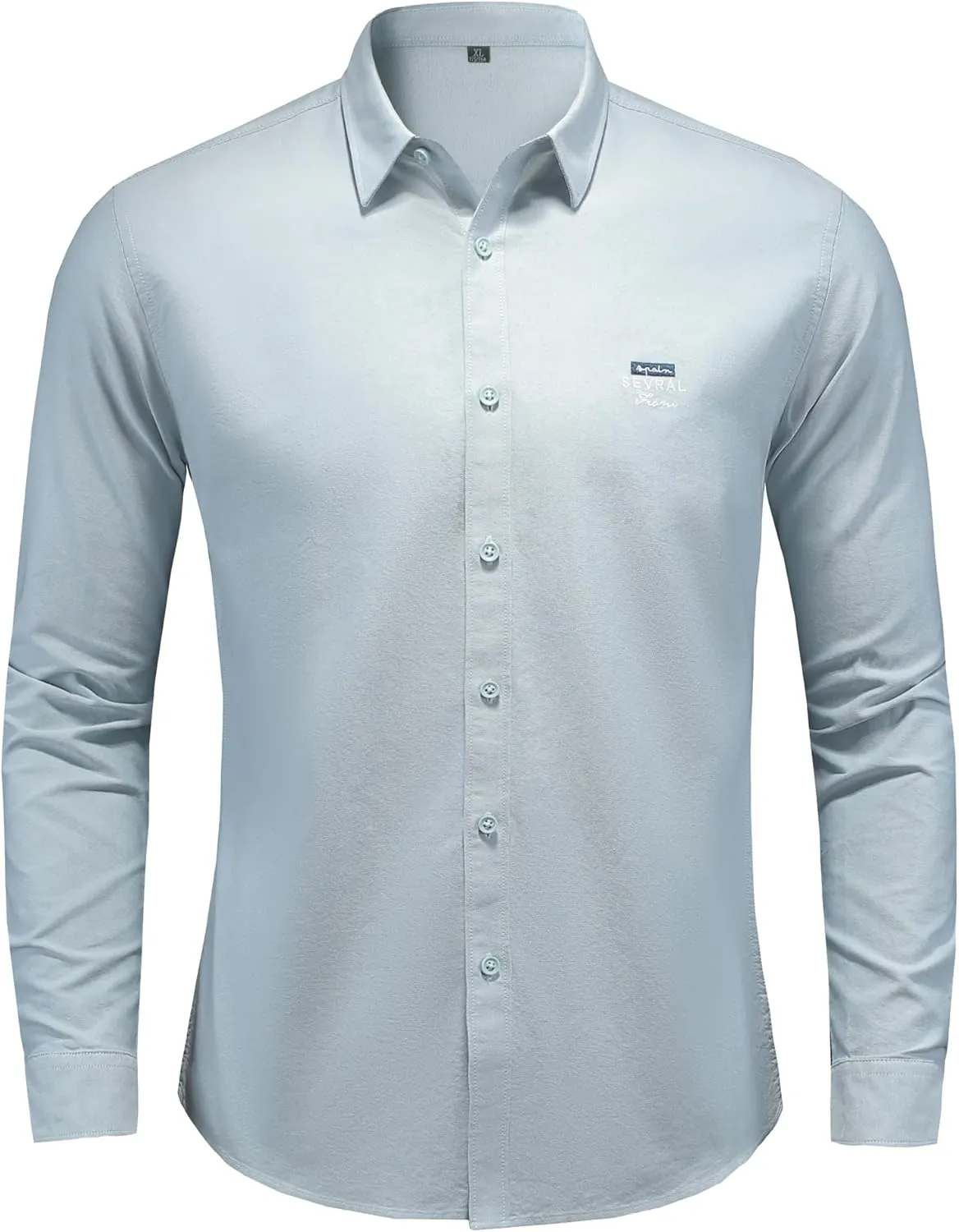 Men's Long Sleeve Button Down Dress Shirt, Wrinkle Resistant Stretch, Solid Color with Pocket