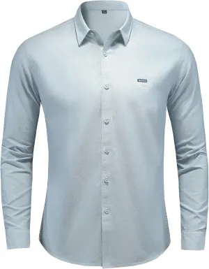 Men's Long Sleeve Button Down Dress Shirt, Wrinkle Resistant Stretch, Solid Color with Pocket