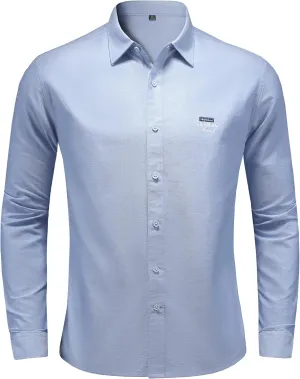 Men's Long Sleeve Button Down Dress Shirt, Wrinkle Resistant Stretch, Solid Color with Pocket