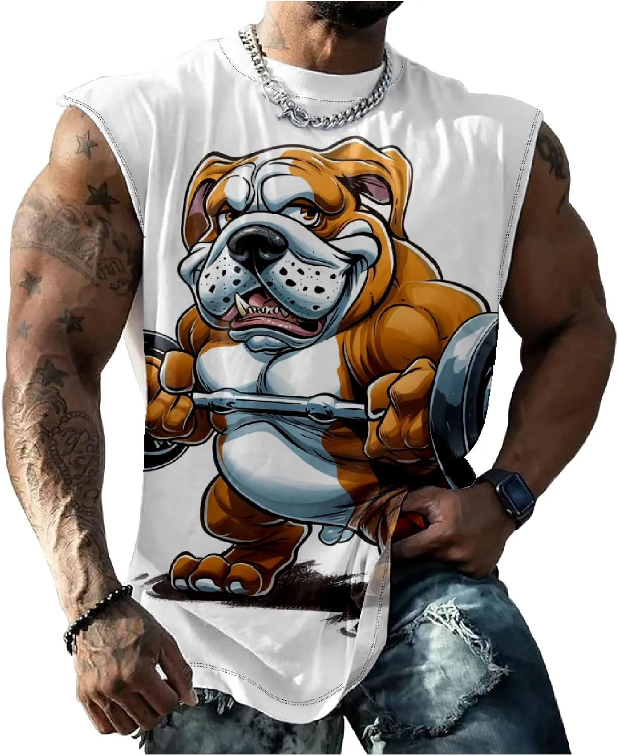 Mens Muscle Tank Top Workout Tee Sleeveless Shirt Summer Loose Quick Dry Casual Cool Crew Neck Gym Tank Tops for Men