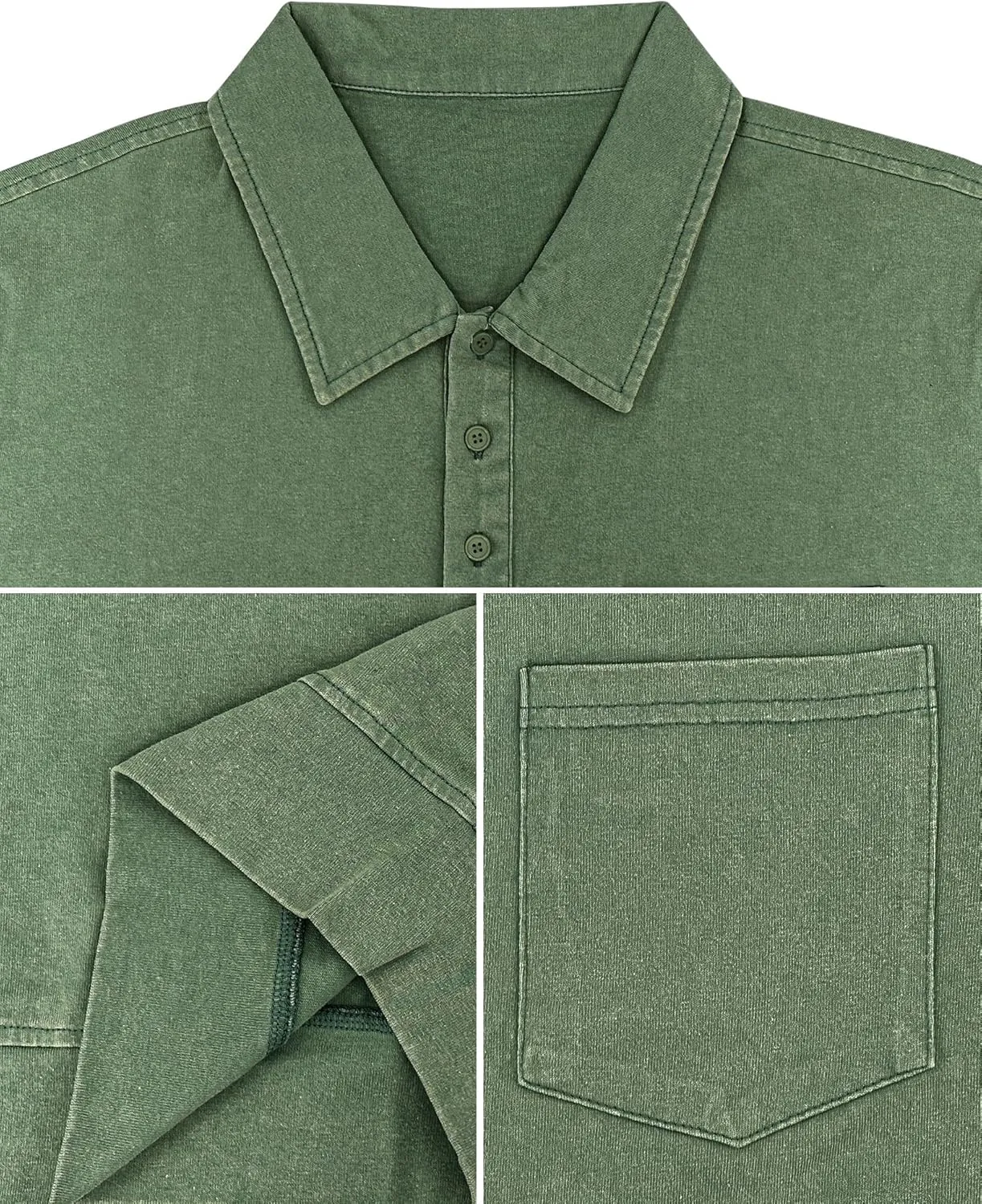 Men's Polo Shirts Short Sleeve Distressed Washed T-Shirt Button Casual Banded Bottom Tee Tops with Pocket