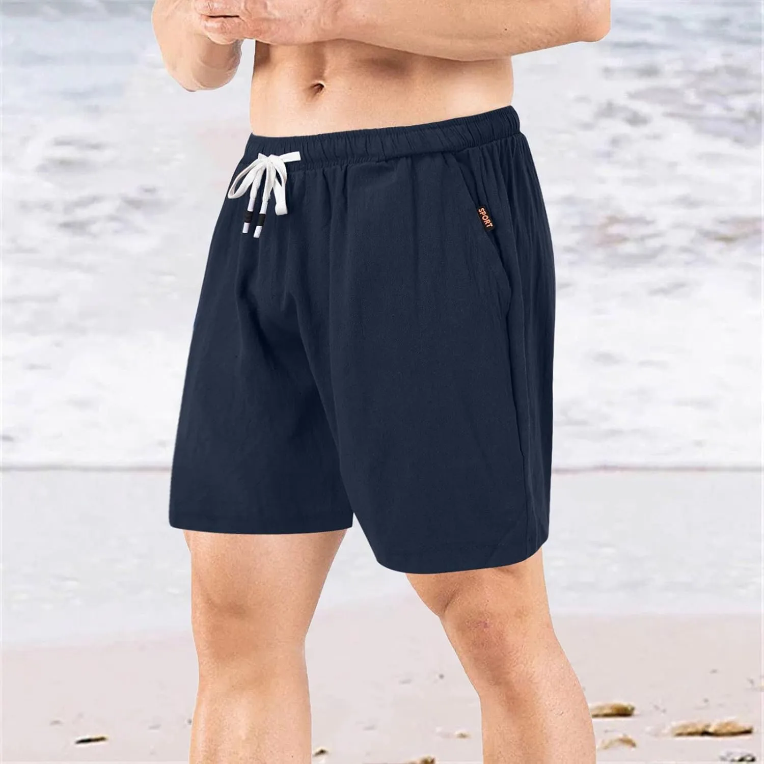 Mens Shorts Cargo SweatShorts Men Jean Graphic Elastic Waist for Dress Casual Oversized Long Linen White Summer