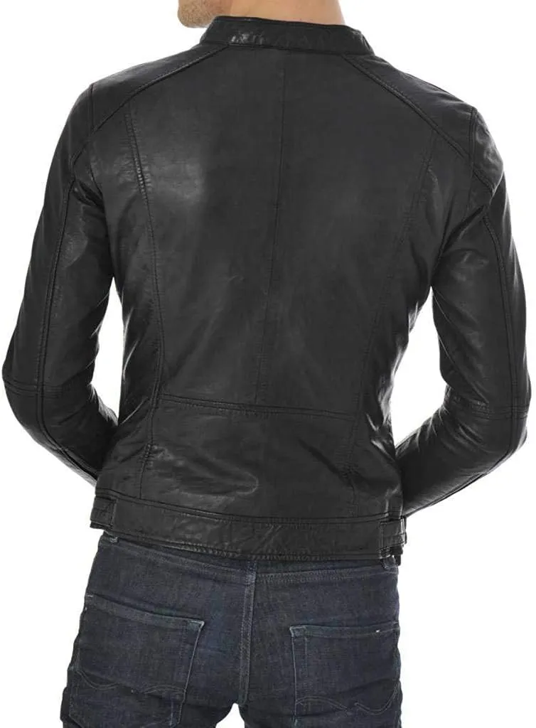 Mens Slim Shady Black Lambskin Leather Jacket, Biker Jacket