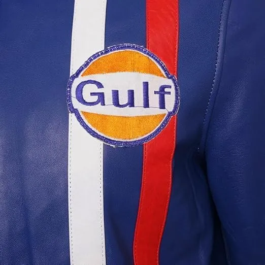 Mens Steve McQueen Jacket Le Mans Multi Colors Gulf Stripes Racing Biker Leather Jacket