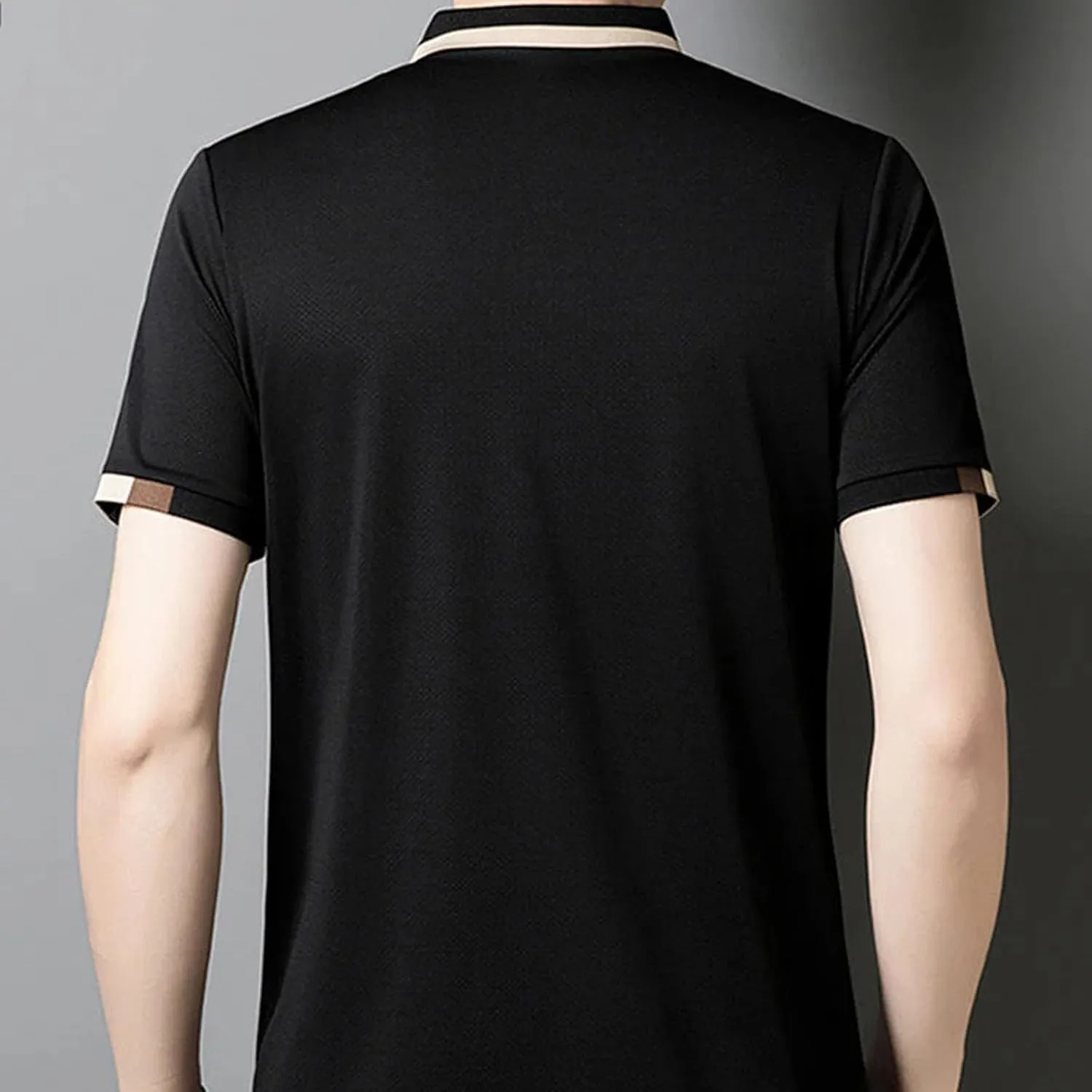 Men's Stretch Ice Silk Short Sleeve Lapel T-Shirt,Summer Quick Dry Lapel Short Sleeve Button Polo T Shirts for Men