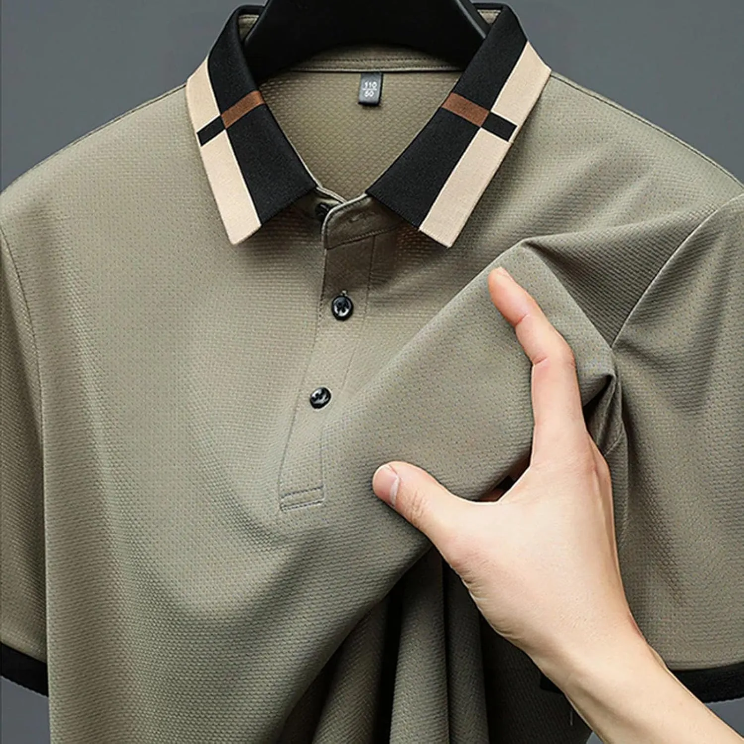 Men's Stretch Ice Silk Short Sleeve Lapel T-Shirt,Summer Quick Dry Lapel Short Sleeve Button Polo T Shirts for Men