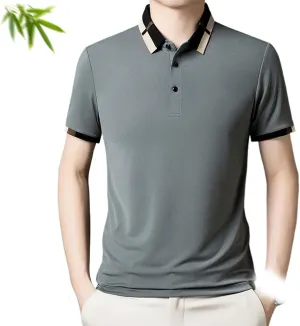 Men's Stretch Ice Silk Short Sleeve Lapel T-Shirt,Summer Quick Dry Lapel Short Sleeve Button Polo T Shirts for Men